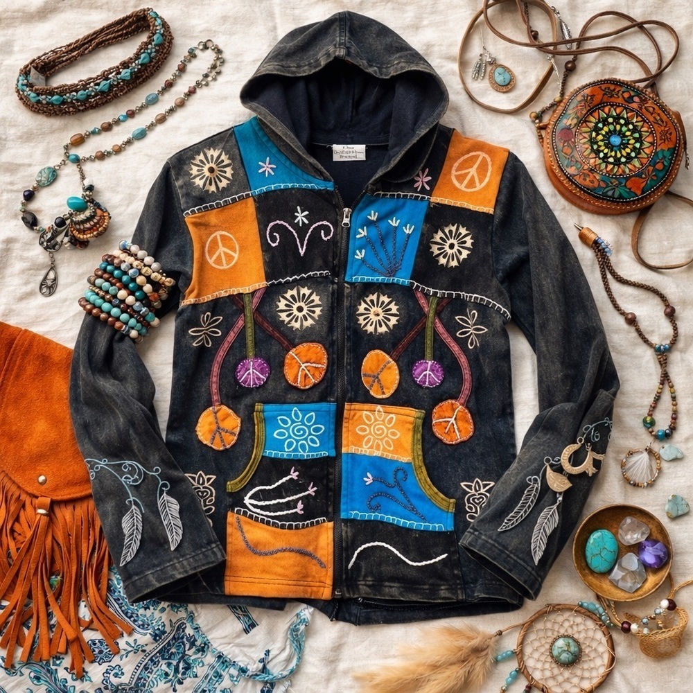 ✨ Artisan Boho Patchwork Jacket | Handcrafted Folk Art | Size Small.